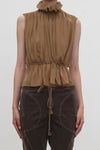 OUDE WAAG High-Neck Shirred Halter Vest OW-OW-25PF-TP03-KQ (YE420 Khaki) (OW-25SS-TP02 OW-25PF-TP03)